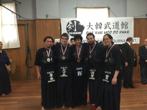 Kyu team runner-up: USYD2 (Left to right: Kenta, Ernani, Victor, Justin and Gilbert)