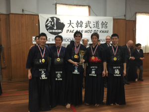 Kyu team chanmpion: USYD1 (Left to right: Takumi, Ben, Jordan, Junya and Yang)