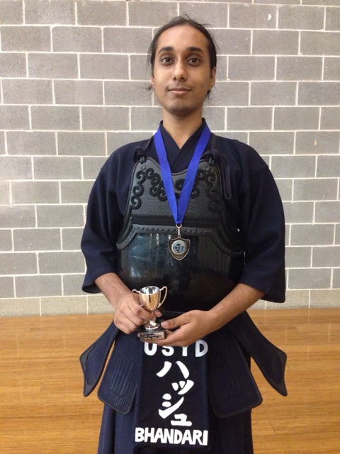 2nd Place in the Kyu division - Harshinder Bhandari (yes, that is a tiny trophy, Hash isn't a giant...)